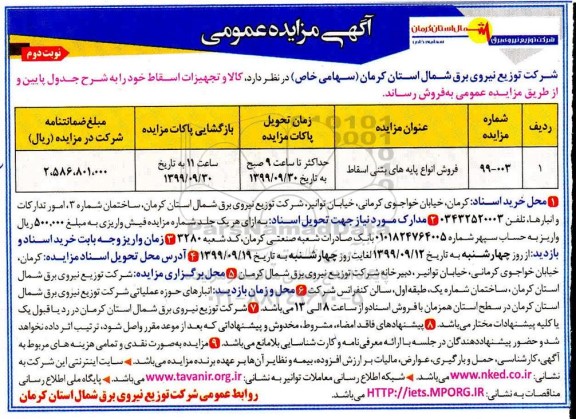 مزایده فروش انواع پایه های بتنی اسقاط