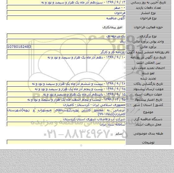 آبرسانی به مجتمع کاشتر یوزیدر(روستاهای میسوراب و زیویه)شهرستان کامیاران(کد۱۶۷-۹۹)