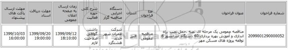 مناقصه عمومی یک مرحله ای تهیه ،حمل،نصب ،راه اندازی و آموزش بهره برداری 40 دستگاه آسانسور 6 توقفه پروژه های مسکن مهر