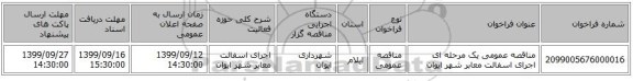 مناقصه عمومی یک مرحله ای اجرای اسفالت معابر شهر ایوان