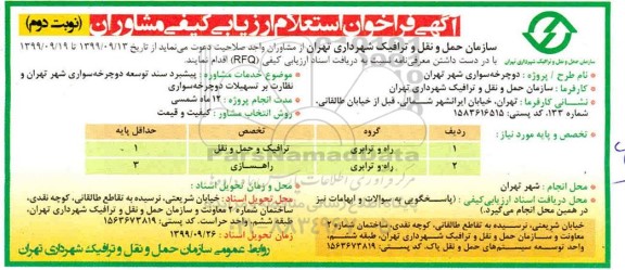 استعلام ارزیابی کیفی , استعلام ارزیابی کیفی مشاوران دوچرخه سواری شهر - نوبت دوم