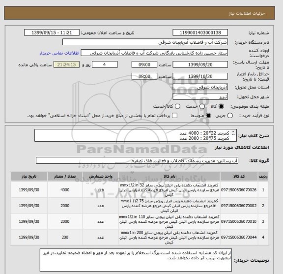 استعلام کمربند 32*20 : 4000 عدد
کمربند 75*20 : 2000 عدد
کمربند 110*20 : 2000 عدد
کمربند 200*32 : 200 عدد