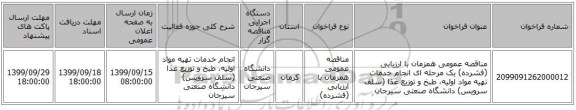 مناقصه عمومی همزمان با ارزیابی (فشرده) یک مرحله ای انجام خدمات تهیه مواد اولیه، طبخ و توزیع غذا (سلف سرویس) دانشگاه صنعتی سیرجان
