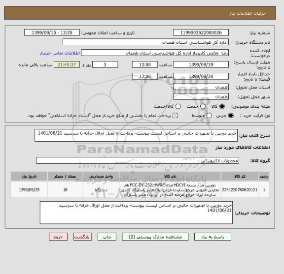 استعلام خرید دوربین با تجهیزات جانبی بر اساس لیست پیوست- پرداخت از محل اوراق خزانه با سرسید 1401/06/21