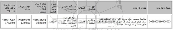 مناقصه عمومی یک مرحله ای اجرای اسکلت بتنی بدون دیوار چینی (زون 2) از پروژه 169واحدی اقدام ملی مسکن شهرستان لارستان