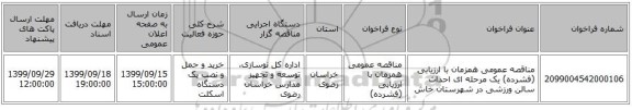 مناقصه عمومی همزمان با ارزیابی (فشرده) یک مرحله ای احداث سالن ورزشی در شهرستان خاش