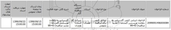 فراخوان ارزیابی کیفی گازرسانی به دهکده توریستس گنجنامه ( تجدید مناقصه) 45-99
