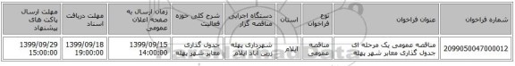 مناقصه عمومی یک مرحله ای جدول گذاری معابر شهر پهله