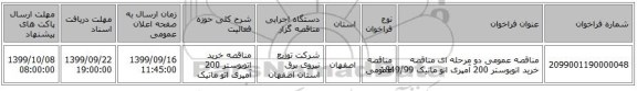 مناقصه عمومی دو مرحله ای مناقصه خرید اتوبوستر 200 آمپری اتو ماتیک 1849/99