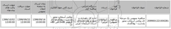 مناقصه عمومی یک مرحله ای روکش آسفالت محور پلدشت - یولاگلدی 