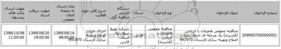 مناقصه عمومی همزمان با ارزیابی (فشرده) یک مرحله ای اجرای علیات اصلاح وبهینه سازی لارستان 991970