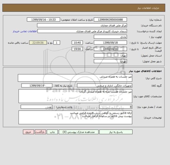 استعلام میز جلسات به همراه صندلی
