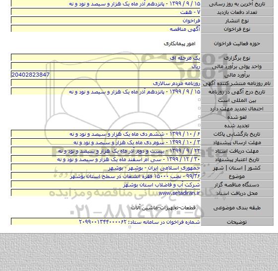 ۹۹/۳۶ - نصب ۱۵۰۰۰ فقره انشعاب در سطح استان بوشهر