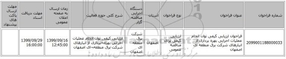 فراخوان ارزیابی کیفی توان انجام عملیات اجرایی بهره برداری از انبارهای شرکت برق منطقه ای اصفهان