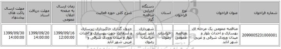 مناقصه عمومی یک مرحله ای بهسازی و احداث بلوار و میدان ورودی شرقی و غربی شهر انابد