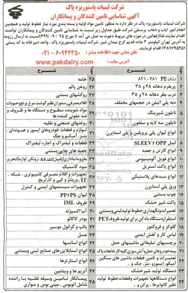 مناقصه, مناقصه شناسایی تامین کنندگان و پیمانکاران ... 