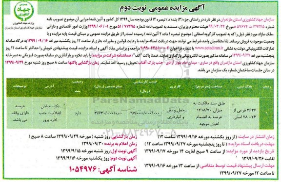 مزایده،مزایده فروش ملک مازاد 3636 فرعی نوبت دوم 
