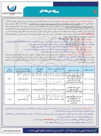 فراخوان مناقصه های عمومی, مناقصه اصلاح و  توسعه شبکه جمع آوری فاضلاب شهر و...