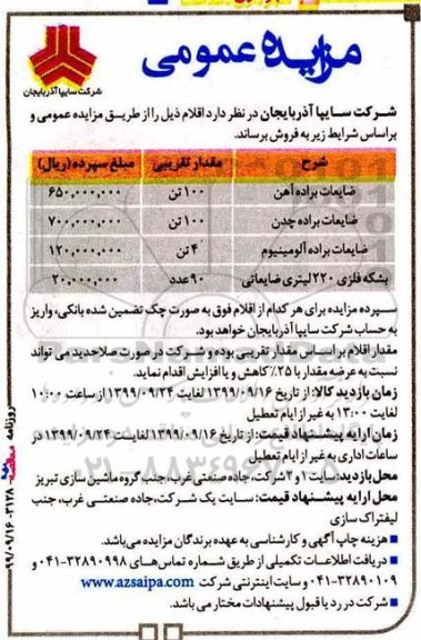 مزایده ضایعات براده اهن....