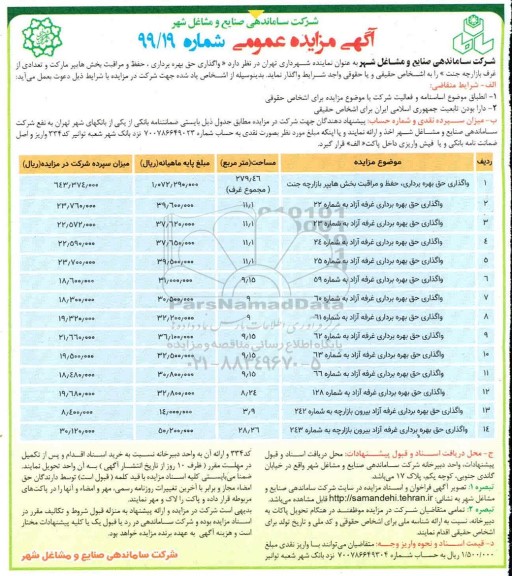 مزایده عمومی واگذاری حق بهره برداری، حفظ و مراقبت بخش هایپر مارکت و تعدادی...