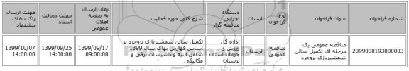 مناقصه عمومی یک مرحله ای تکمیل سالن شمشیربازی بروجرد