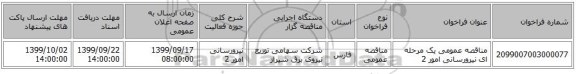 مناقصه عمومی یک مرحله ای نیرورسانی امور 2