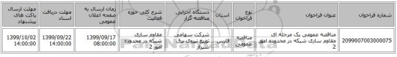 مناقصه عمومی یک مرحله ای مقاوم سازی شبکه در محدوده امور 2