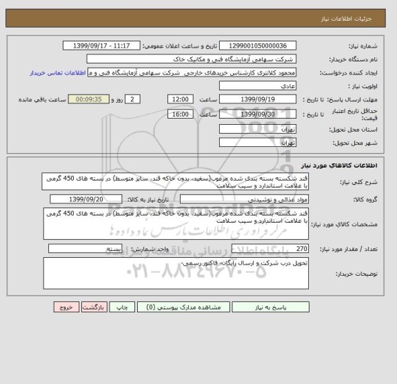 استعلام قند شکسته بسته بندی شده مرغوب(سفید، بدون خاکه قند، سایز متوسط) در بسته های 450 گرمی با علامت استاندارد و سیب سلامت