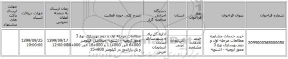 خرید خدمات مشاوره مطالعات مرحله اول و دوم بهسازی نوع 3 محور ارومیه - اشنویه