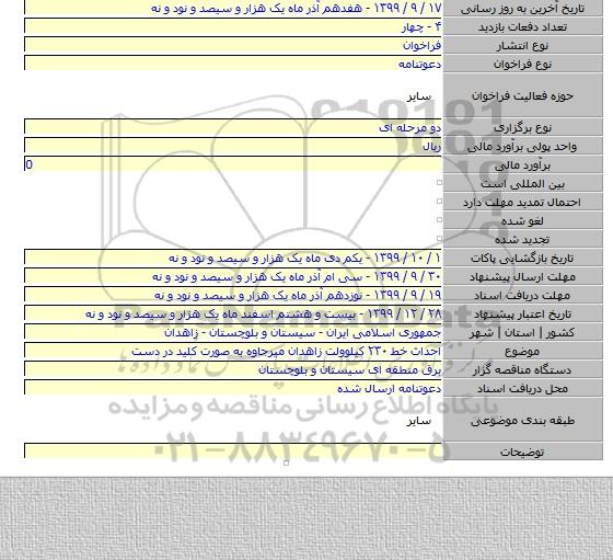 احداث خط ۲۳۰ کیلوولت زاهدان میرجاوه به صورت کلید در دست