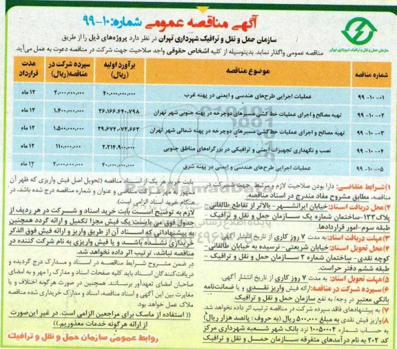 مناقصه عملیات اجرایی طرحهای هندسی و ایمنی ....