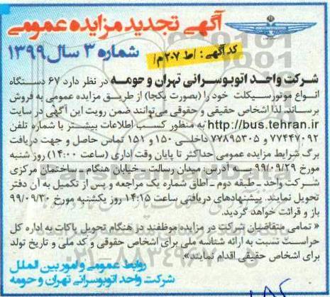 مزایده 67 دستگاه انواع موتورسیکلت تجدید