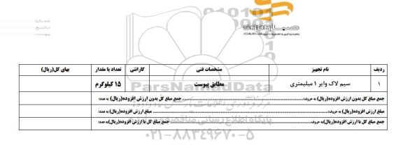 استعلام, استعلام سیم لاک وایر 1 میلیمتری