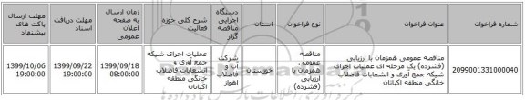 مناقصه عمومی همزمان با ارزیابی (فشرده) یک مرحله ای عملیات اجرای شیکه جمع آوری و انشعابات فاضلاب خانگی منطقه اکباتان