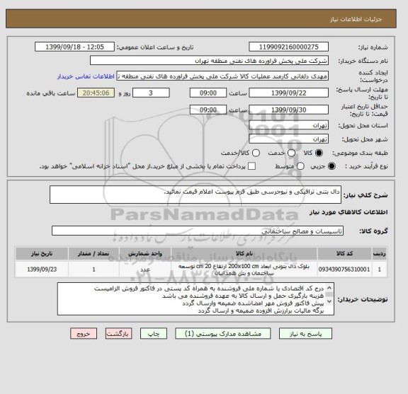 استعلام دال بتنی ترافیکی و نیوجرسی طبق فرم پیوست اعلام قیمت نمائید.