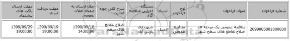 مناقصه عمومی یک مرحله ای اصلاح تقاطع های سطح شهر