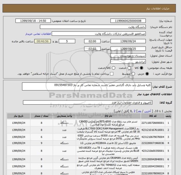 استعلام کلیه وسایل باید دارای گارانتی معتبر باشند شماره تماس کار پر داز 09155487303