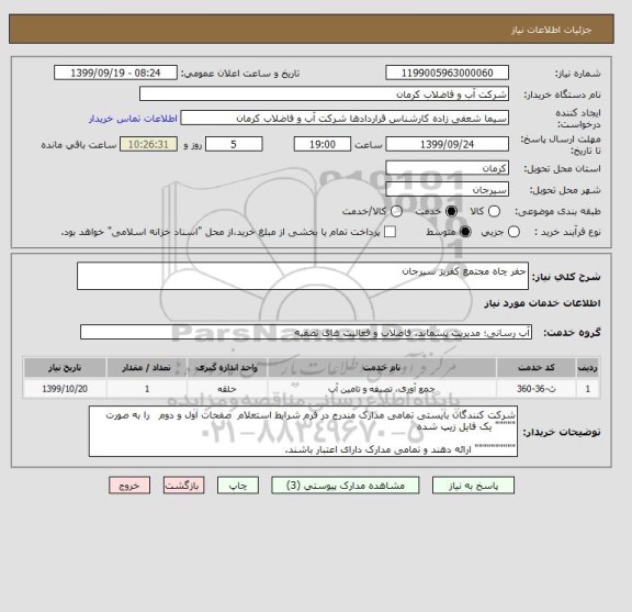 استعلام حفر چاه مجتمع کفریز سیرجان