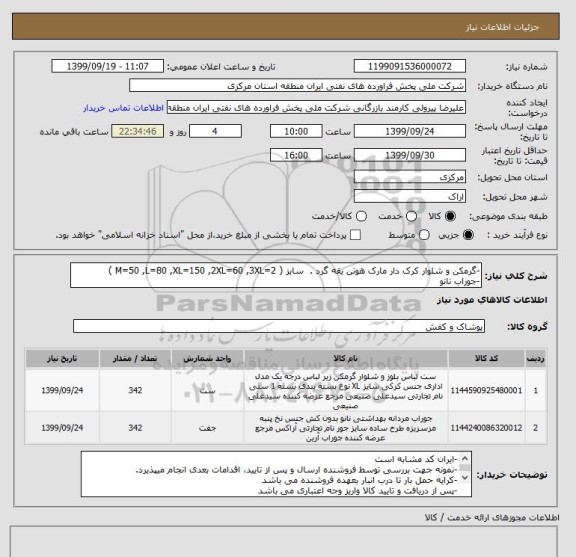 استعلام -گرمکن و شلوار کرک دار مارک هوتن یقه گرد .  سایز ( M=50 ,L=80 ,XL=150 ,2XL=60 ,3XL=2 )
-جوراب نانو 