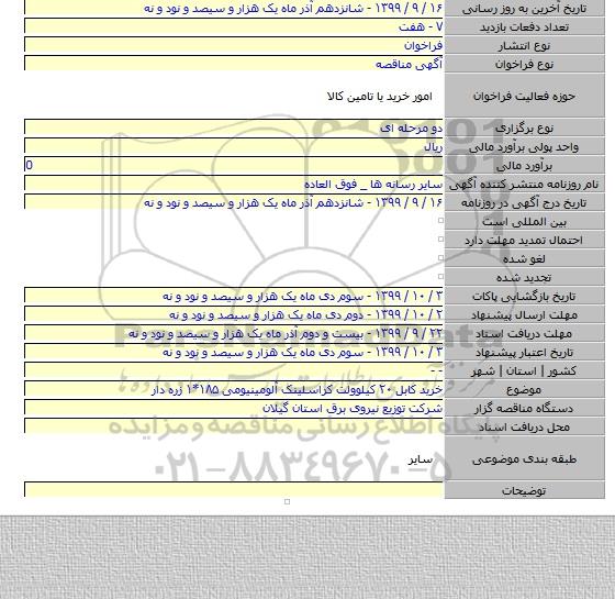 خرید کابل ۲۰ کیلوولت کراسلینک آلومینیومی ۱۸۵*۱ زره دار
