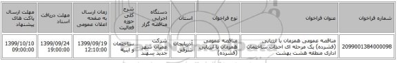 مناقصه عمومی همزمان با ارزیابی (فشرده) یک مرحله ای احداث ساختمان اداری منطقه هشت بهشت 