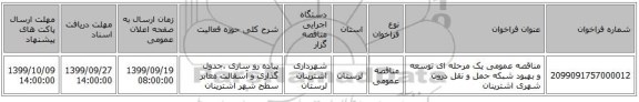 مناقصه عمومی یک مرحله ای توسعه و بهبود شبکه حمل و نقل درون شهری اشترینان