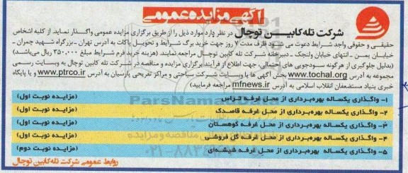 مزایده،مزایده واگذاری یکساله بهره برداری از محل غرفه تراس و ...