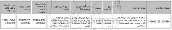 مناقصه عمومی یک مرحله ای تجدید مناقصه بهسازی و آسفالت راه روستایی گبر شهرستان سلماس