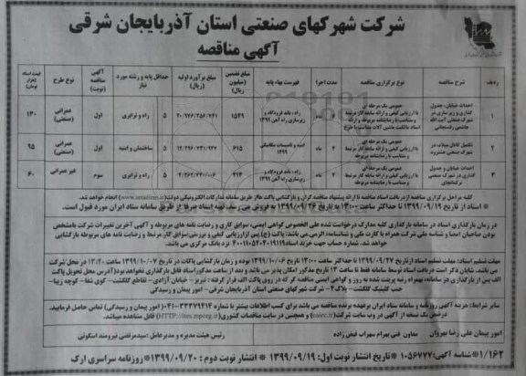مناقصه,مناقصه احداث خیابان، جدول گذاری و زیرسازی... نوبت دوم