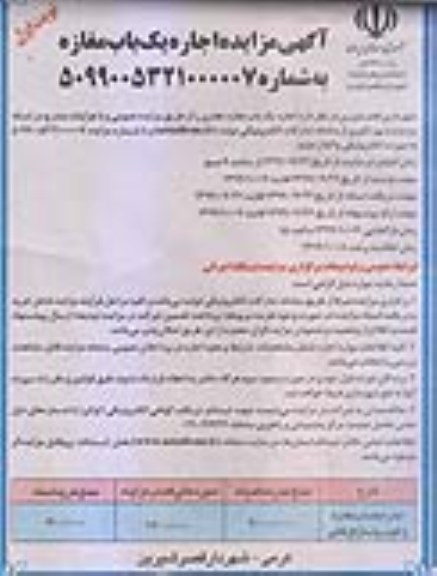 مزایده, مزایده اجاره یک باب مغازه تجاری