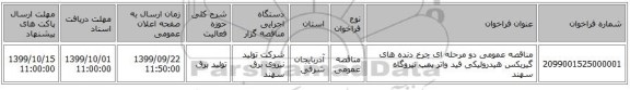مناقصه عمومی دو مرحله ای چرخ دنده های گیربکس هیدرولیکی فید واتر پمپ نیروگاه سهند