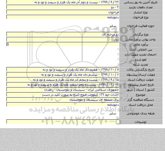 احداث خط ۱۳۲ کیلوولت فنوج-کتیج به صورت کلید در دست