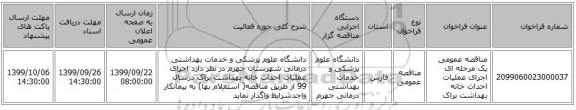 مناقصه عمومی یک مرحله ای اجرای عملیات احداث خانه بهداشت براک