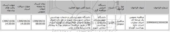 مناقصه عمومی یک مرحله ای اجرای عملیات احداث خانه بهداشت گودزاغ